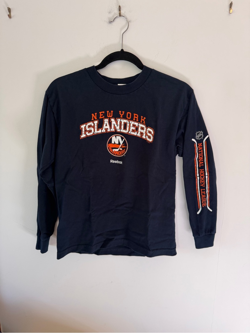 Reebok Navy New York Islanders Long Sleeve Tee with Orange Accents